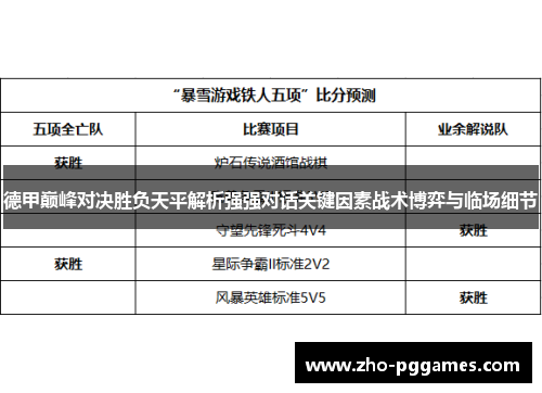 德甲巅峰对决胜负天平解析强强对话关键因素战术博弈与临场细节 德甲巅峰对决胜负天平解析强强对话关键因素战术博弈与临场细节